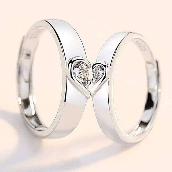 1 Pair Put Heart Together Couple Rings Men Women Adjustable Copper Plated Silver Finger Jewelry Wholesale Drop Shipping W260206