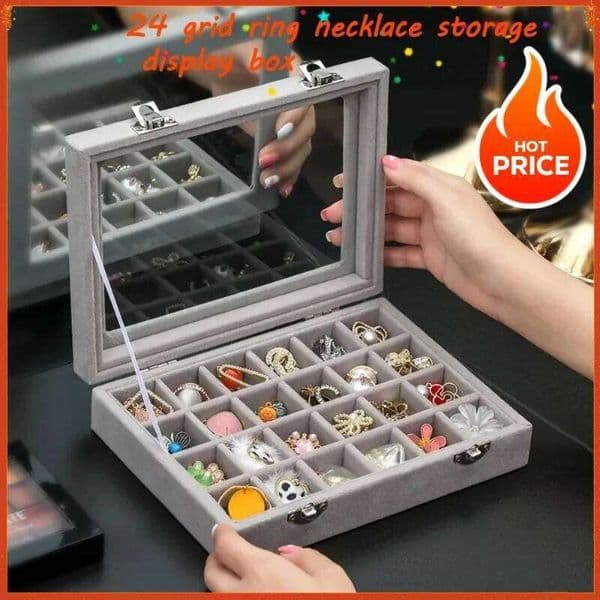 New Transparent Window Large Capacity 24 Grid Box, Simple and High-end Ring Necklace Jewelry Storage Display Box 26Y0206