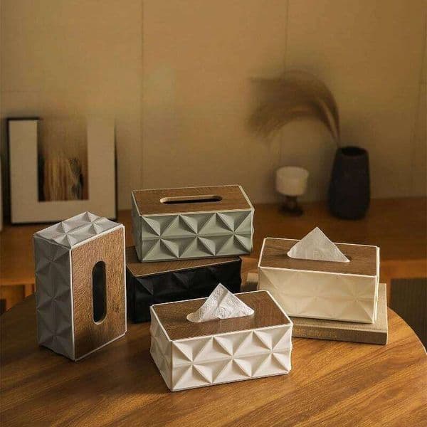 Large Capacity Ripple Tissue Box Minimalist Desktop Organizer with Thick Solid Wooden Lid Space Saving Home Storage Decor 26W0206