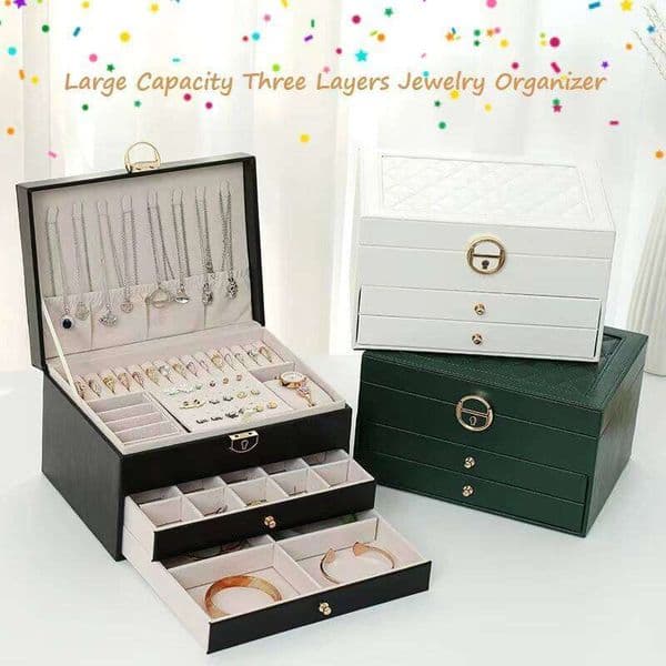 Large Capacity Multifunctional Ring Bracelet Necklace Organizer Antioxidant Three Layers Jewelry Case 26Y0206