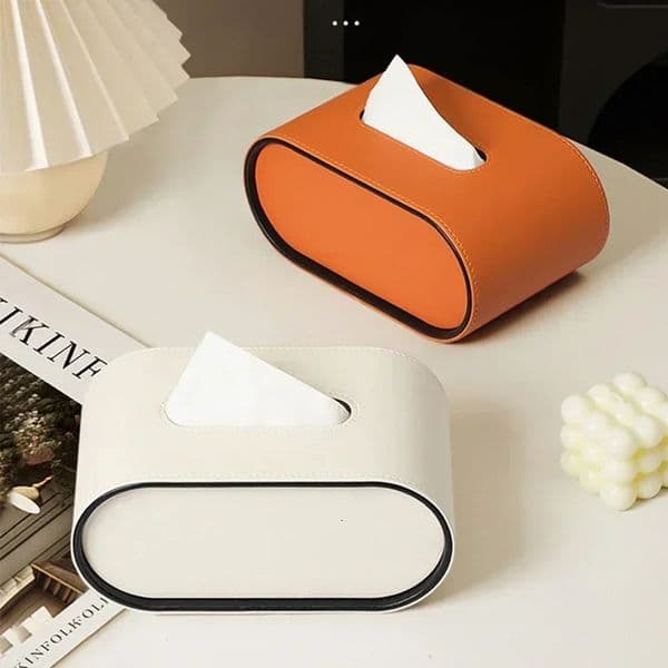 Light Paper Box High-end Living Room Creative Oval Leather Tissue Box Bedroom Desktop Napkin Storage Box Organization 260203BJ