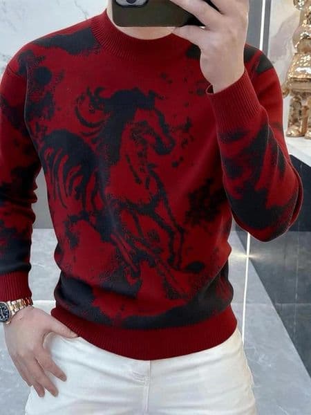 Men's Sweaters Red Year Knitted Sweater Autumn Winter Round Ne Fluffy Inner Wear Faionable Haome Overhead Knitwear