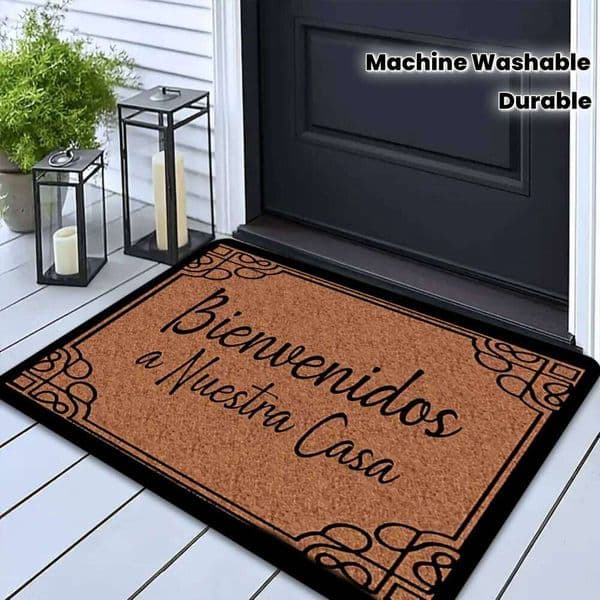 VIKAMA "Bienbenidos" Spanish Welcome Soft, Absorbent Door Mat. Entrance, Bathroom, Outdoor Courtyard Home Decor, Non-Slip Carpet 26H0206