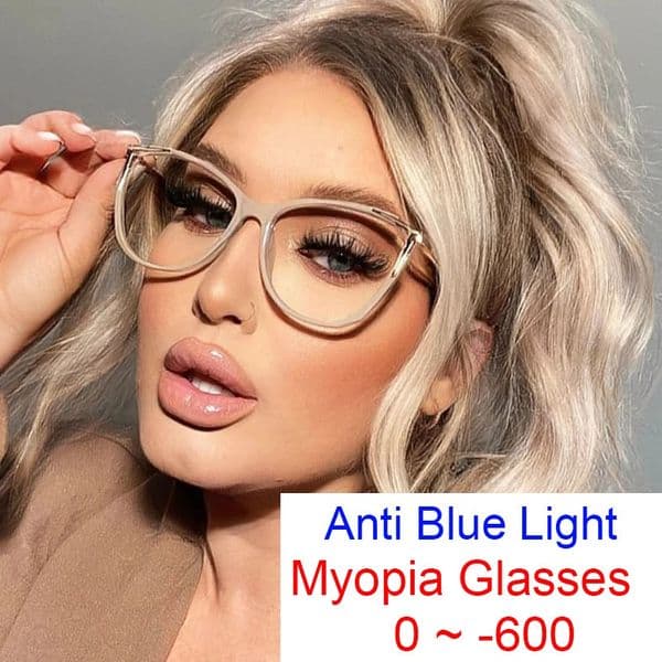 Anti Blue Light Myopia Minus Diopter Glasses -1 -15 -6 Fashion Gradient Blue Eyeglasses Big Frame Cat Eye Glasses Oculos 260129