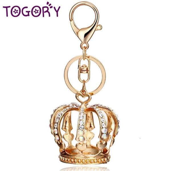 TOGORY Fashion Chic Crown Enamel Crystal Metal Bag Pendant Key Holder Keyring Keychain For Car Jewelry Gift