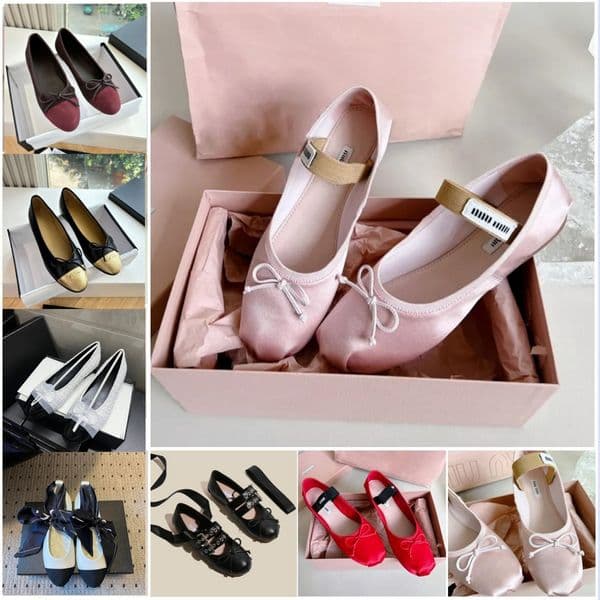 Ballet flats shoes Designer Professional Dance Shoes Satin ballerinas Platform Bowknot Shallow Mouth Single Shoe flat sandals women Loafers Size 35-41