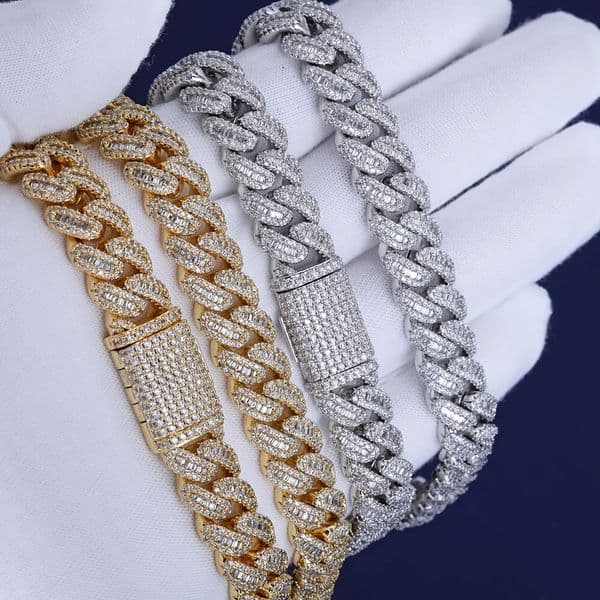 Mens 925 Sterling Silvery Cuban Chain Necklace 12mm Thick Heavyweight Miami with Moissanite Stones Perfect for HipHop 260206