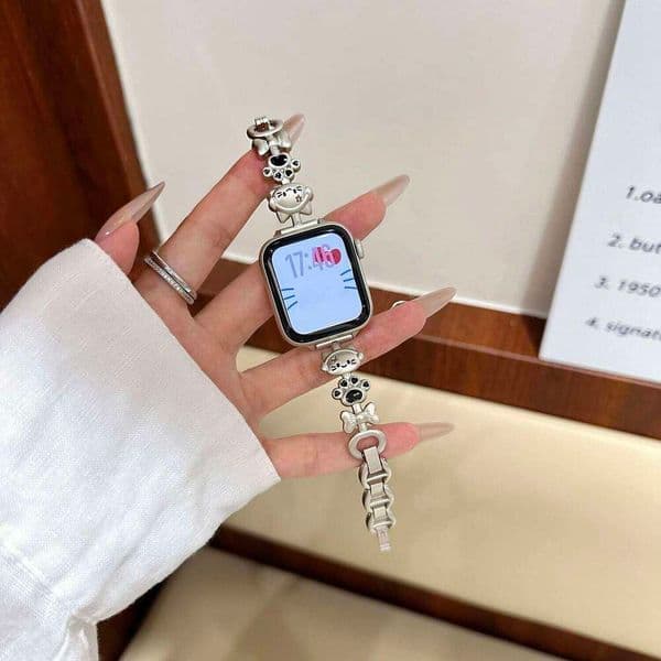 Cute cat paw bow metal bracelet Apple Watch S10 46/45/44/42mm 41-38mm girl strap for iwatch series Ultra 9 8 7 6 5 4 Z260207