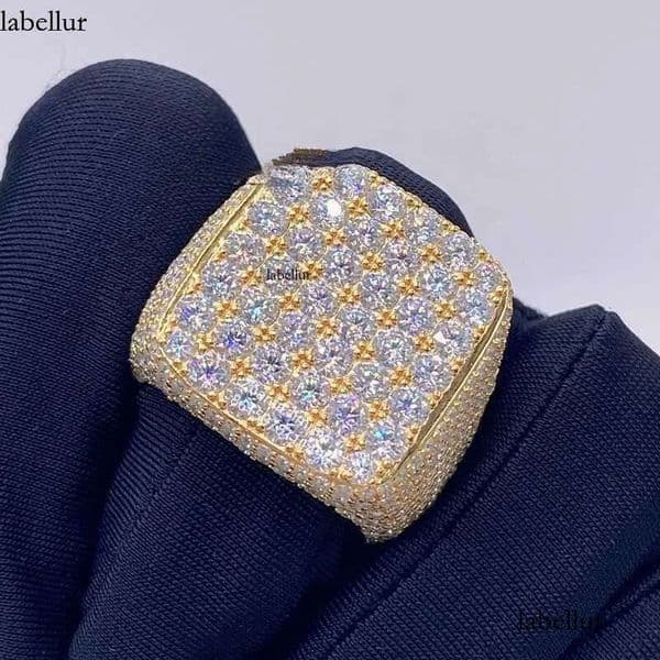 Hip Hop Ring Shining Bling Sterling Sier 14K Gold Plated Iced Out Jewelry VVS Moissanite Dia Pinky Rings d8
