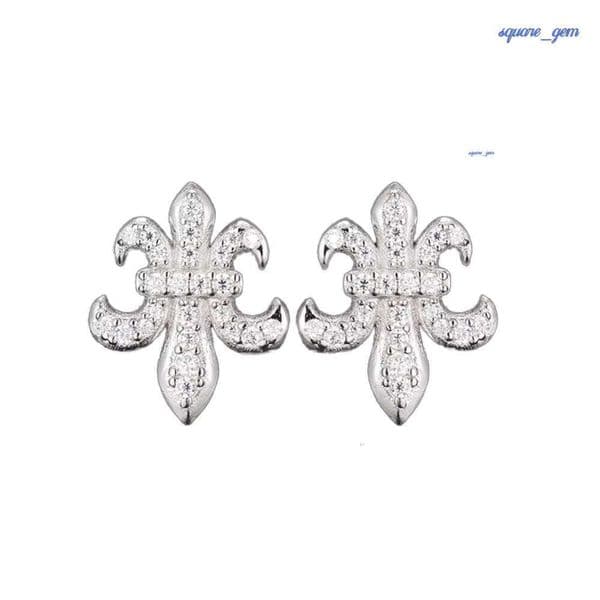 Factory Wholesale Vintage White Gold Plated 925 Sterling Silver VVS Moissanite GRA Certified Iced Iris Stud Earrings Unisex