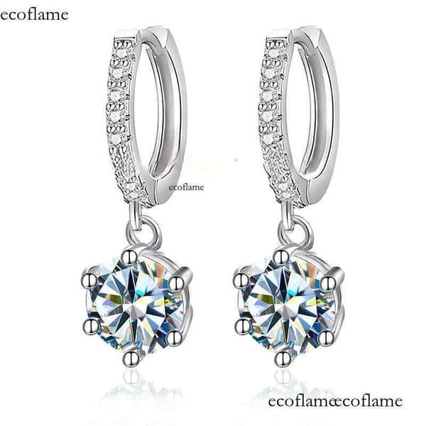 Classic 1ct Moissanite Dia Hoop Earrings Sterling Sier Six Claws Drop Design Fine Jewelry 4c