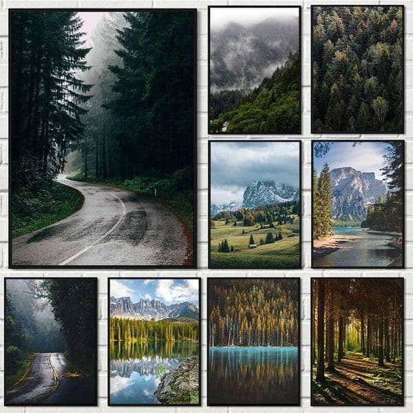 Beautiful Dark Green Forest Foggy Mountain Landscape Nature Scenery Poster Canvas Painting Wall Art Pictures Home Room Decor 26Y0207