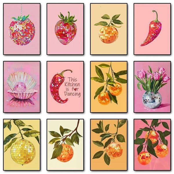 Retro Trendy Fruit Disco Ball Orange Mirrorball Creative Poster Canvas Paintings Wall Art Prints Bar Kitchen Home Room Decor 26L0207