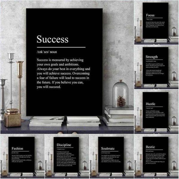 Minimalist Text Inspirational Black Poster Success Focus Discipline Patience Definition Canvas Painting for Room Home Wall Decor No 26W0207