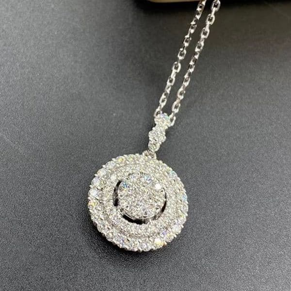Cubic Zirconia Dancing Diamond Necklace for Women Sterling Silver CZ Crystal Double Halo Pendant Necklace Fashion Jewelry for Wife Mother Birthday Vanlentine Gift