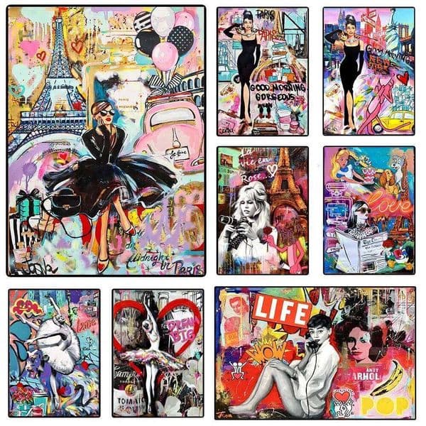 Graffiti Luxury Paris Woman Poster Prints Street Canvas Painting Wall Art Picture For Living Room Home Decor Unframed 26L0207