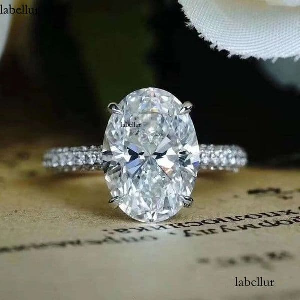 4CT Large Moissanite Dia Wedding Rings Stunning Jewelry Real 100% Sterling Sier Oval Topaz Party Eternity Women Engagement Band Ring Gift ec