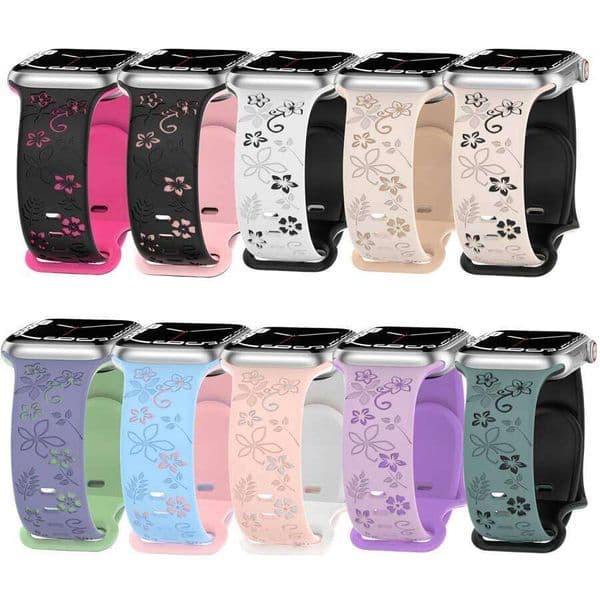 Carved Flowers For Apple Watch Band 44mm 40mm 41mm 42mm 38mm 49mm 41 44 45mm IWatch Series 7 6 5 4 3 SE 8 Ultra Strap Z260207