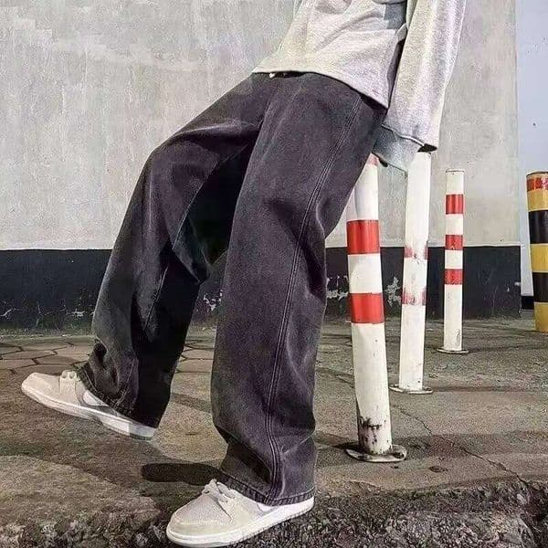 2023 New Streetwear Jeans Men Korean Style Fashion Loose Straight Wide Leg Pants Men's Brand Clothing Black Light Blue X260207