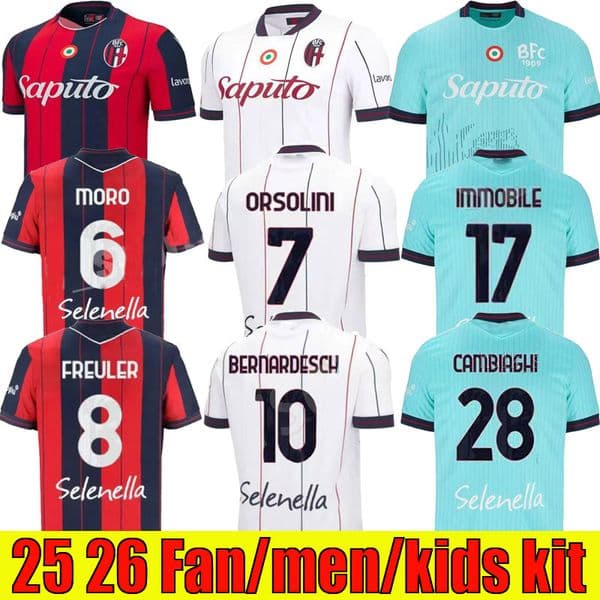 2026 Bologna ORSOLINI CAMBIAGHI NDOYE DALLINGA CASTRO Soccer Jerseys 2027 AEBISCHER AEBISCHER MORO FREULER FERGUSON FABBIAN Men Kids Kit Sets football shirts