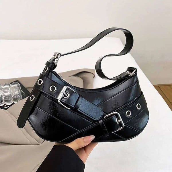 Y2K Punk Shoulder Vintage Maillard Style Belt Design Crossbody Bag Retro Edgy Underarm Purse for Women Y260205