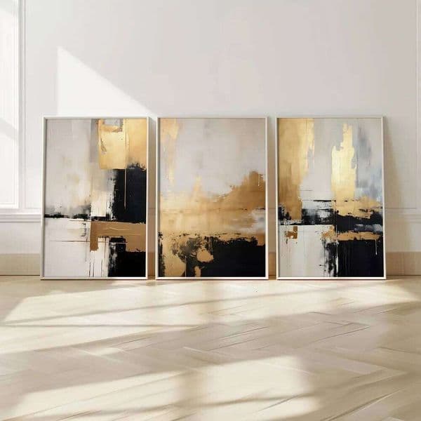 cologne 2026 3Pcs Frameless Retro,Abstract,Nordic Minimalist,Beige Black And perfume Gold Mixed Painting,Creative Canvas Wall Art,Living Room Decor Free Shippin