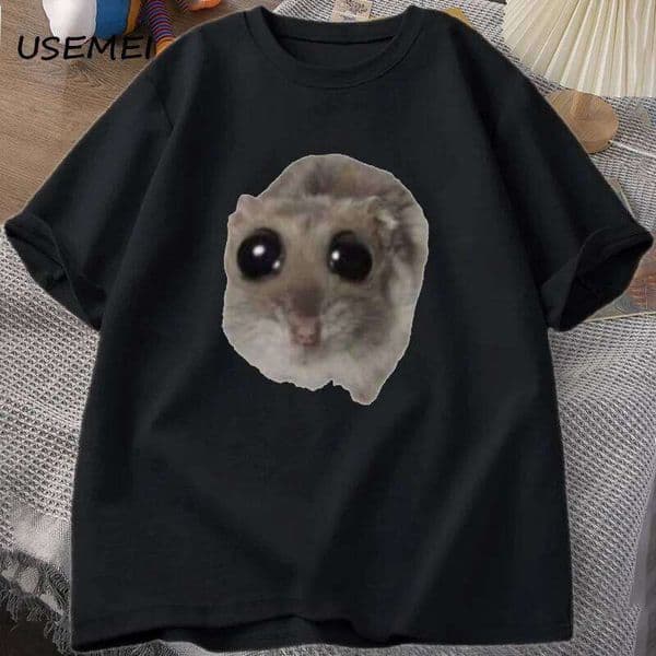 Sad T Shirt Funny Cute Cat Hamster Meme Trend for Men Women Cotton T-shirt Summer Short Slve Unisex T X260207 S260416