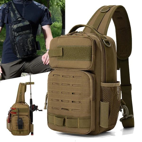 Tactical Climbing Chest Bag Backpack Accessories Lure Outdoor Fishing Camping Hiking Bag with Rod Holder Men Molle Fanny Pack 260130BJ Z260508
