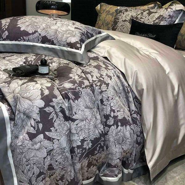 Premium 1000TC Flowers Leaves Long Staple Cotton Bedding Comforter Cover with Zipper Ties Ultra Soft Bed Sheet Pillowcases 26H0207