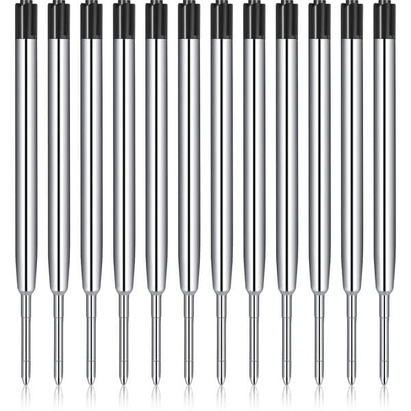12Pcs Metal Ballpoint Pen Refills 1mm Medium Tip Black/Blue/Red Ink Refills Compatible with Click Ballpoint Pens for Office School