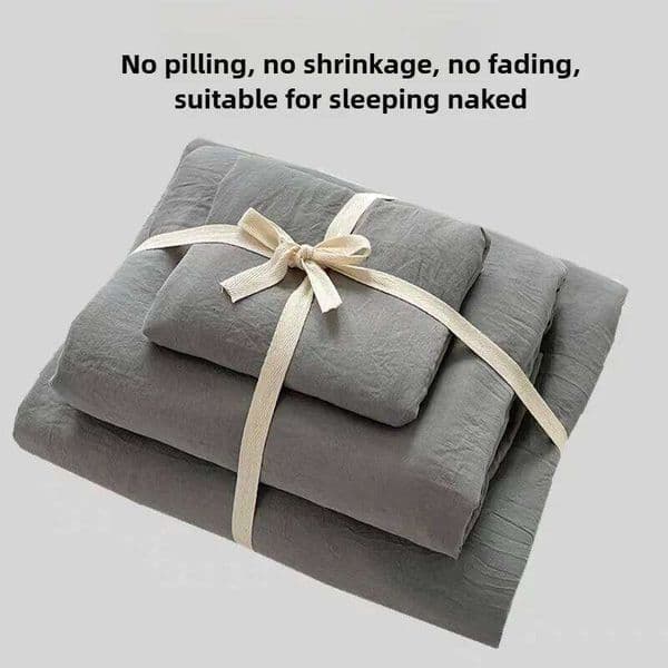 A-class washed cotton four piece solid color linen with bed sheet, down duvet cover, pillowcase, bedding set XJ260206