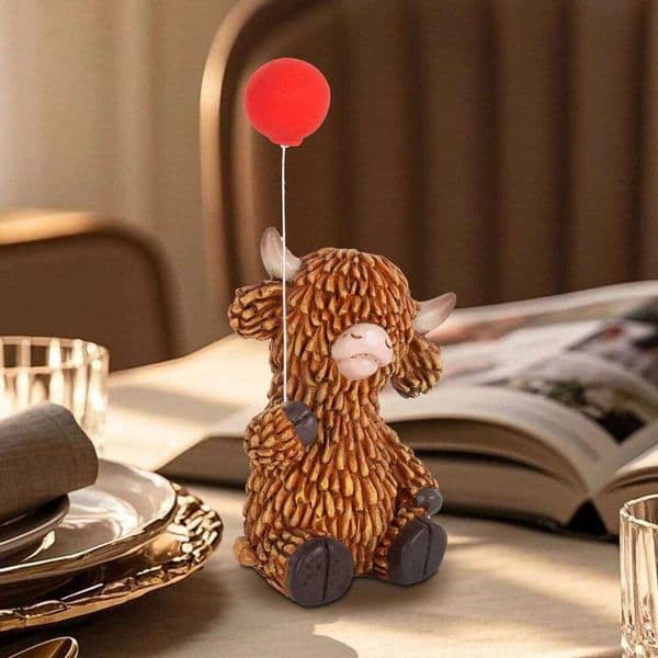 Resin Decorative Figurines Highland Cow Statues Balloon Home and Garden Farmhouse Tiered Tray Table Centerpiece Decor 26L0207