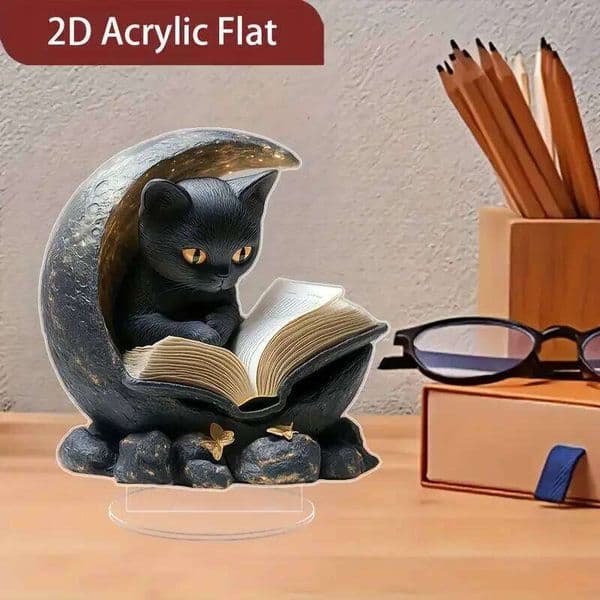 Charming Black Cat 2D Flat Acrylic Ornament - Birthday & Graduation Gift Ideal for Office Desk Decoration 26L0207