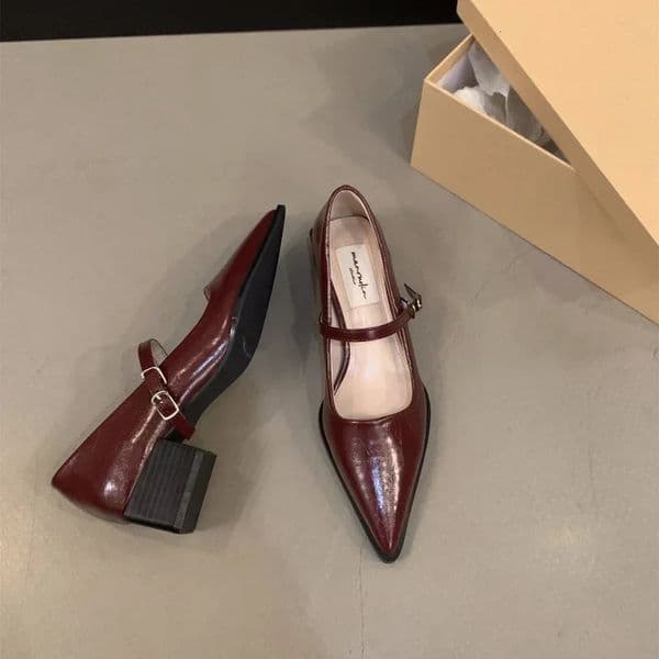 Retro Style Thick Heel Women Mary Jane Shoes Fashion Shallow Pointed Toe Ladies Comfort Office Pumps Footwear 260119