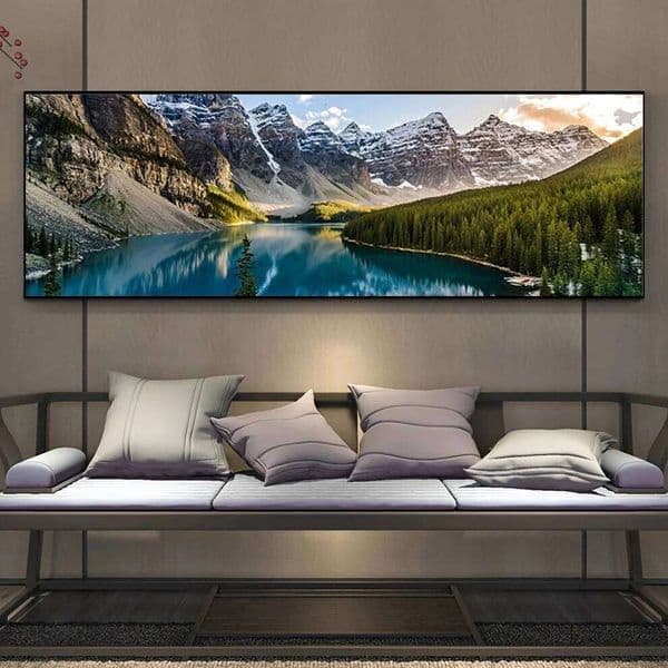 1pc Canvas Lake Forest Mountain Scenery Painting, Wall Art Decor, For Living Room, Bedroom, No Frame 26Y0207