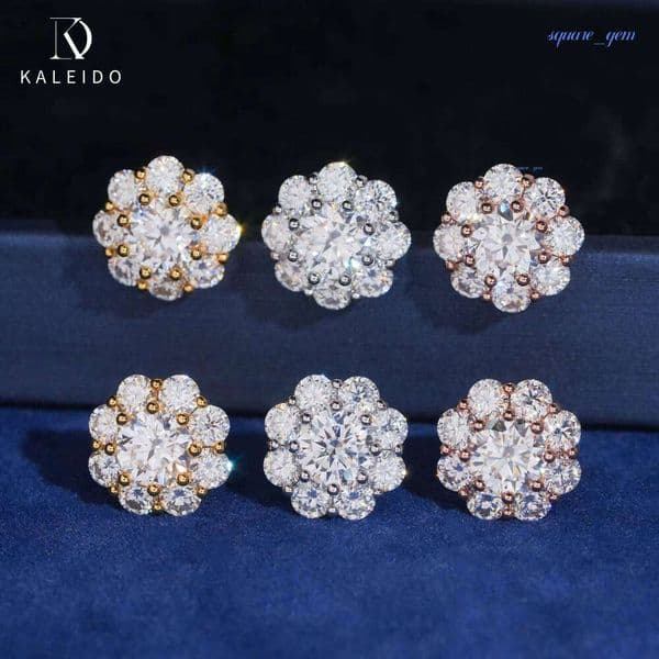 Kaleido GRA Certificate Hiphop Flower Earring 12Mm Vvs1 Iced Out Moissanite Diamond 925 Silver Stud Earrings