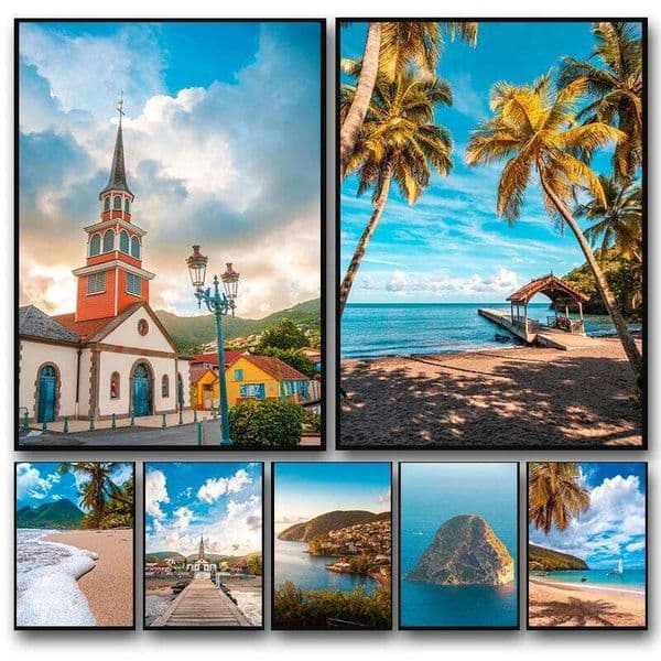Modern Blue Sky Ocean Beachside Island Martinique Life Poster Canvas Painting Fantasy Landscape Wall Art Room Home Decor 26Y0207