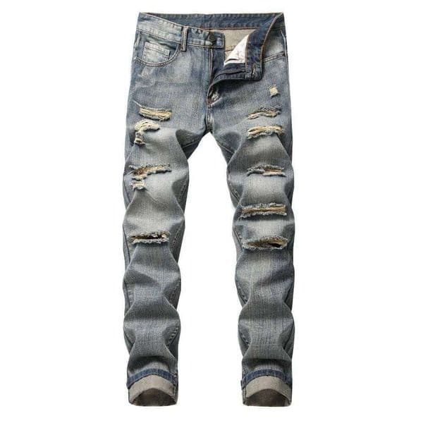 Punk Street Style Ripped Skinny Jeans Men Vintage Wash Solid Trouser Mens Casual Slim Fit Pencil Denim Holes Pants 2024 X260207
