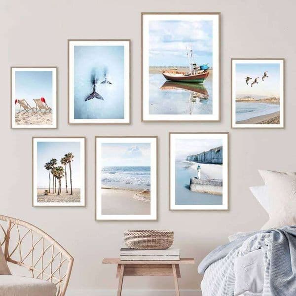 1pc frameless painting Coastline Beach Chair Lighthouse Whale Tail Posters And Prints Canvas Painting Nordic Wall Art Pic 26Y0207