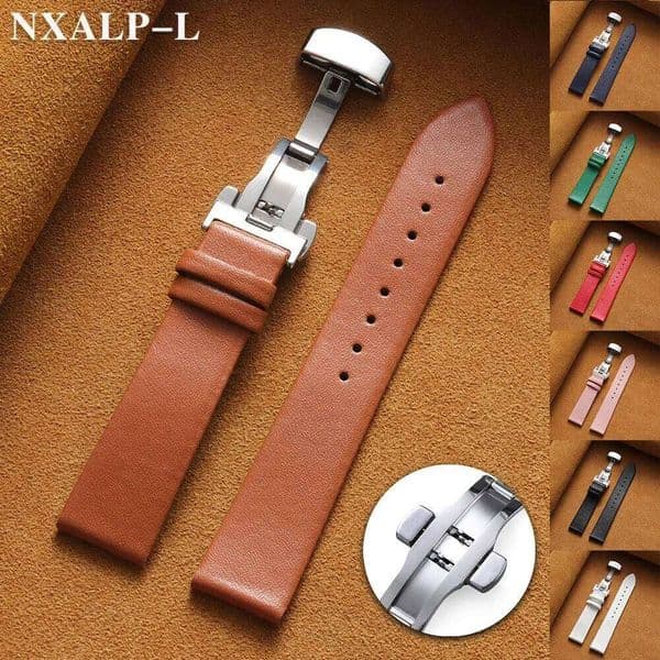 Ultra-Thin Genuine Leather Watch Band 12/14/15/16/17/18/19/20/21/22mm Soft Cowhide Strap Butterfly Clasp for Man Women Watchband Z260207