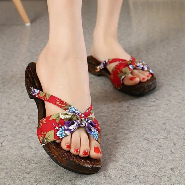 Women Wooden Clogs Chinese Ethnic Style Flower Slippers Geta Sandals Kimono Cosplay Flip Flop Shoes Oriental 260208BANJIA