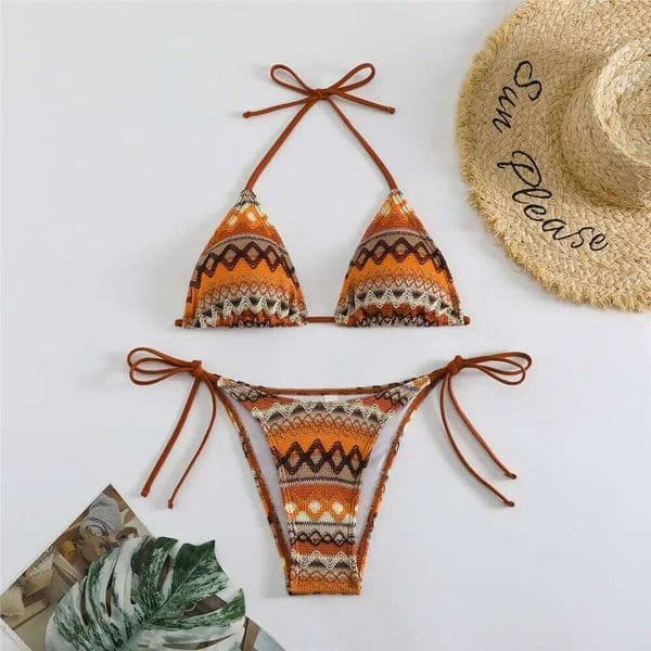 Geometry Knitted Triangle Micro Bikini Thong Mujer String Halter Swimwear Mini Sexy Swimsuit Bathing Suit for Women Bikinis Sets C260207