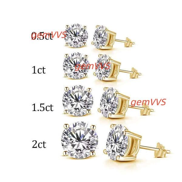 Starsgem 4 Prongs 14K White Yellow Rose Gold 0.5 1 1.5 2 CT Round Moissanite Diamond Stone Stud Earrings