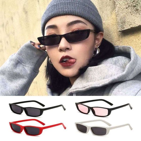 Women's Fashion Trending UV400 Narrow Frame Small Rectangle Sunglasses Retro Sun Glasses Y260207