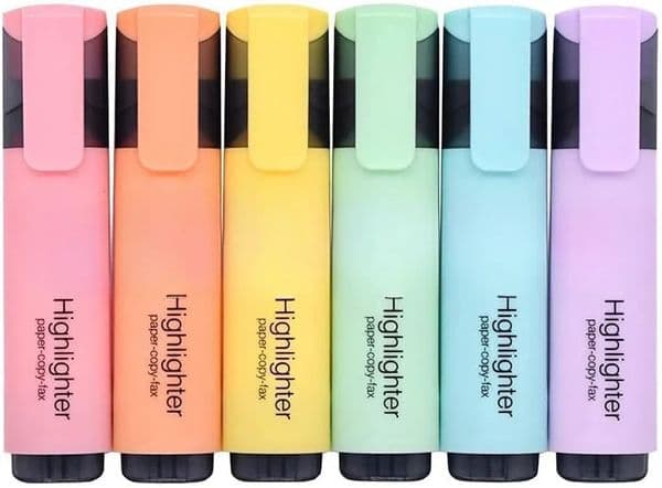 HighlighterChisel Tip Marker Pen6 Assorted Pastel Colors 260202
