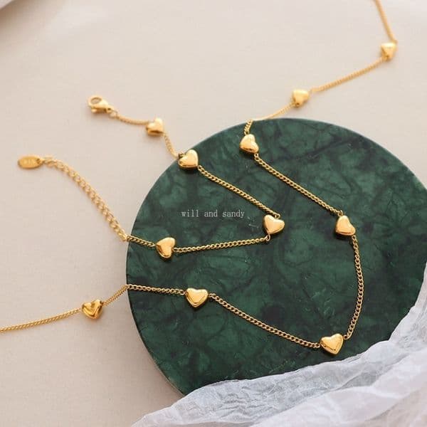Non Tarnish 18K Gold Love Heart Choker Necklace Bracelet Gold Chain Designer Jewelry Set Butterfly Heart Charm Necklaces for Woman Girls Gift Luxury Fine Jewelry