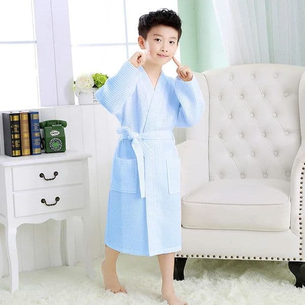 Cotton Waffle Kids Bathrobe - A Class 2025 SS Soft Absorbent Non-Shedding Belted Homewear After Bath Sleepwear for 3-10Y 260204