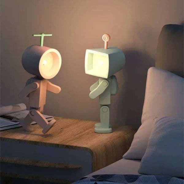 Creative Astronaut Night LED Mini Square Robot With Battery Book Lamp Desktop Bedside Wooden Decor Ambient Light 26H0209
