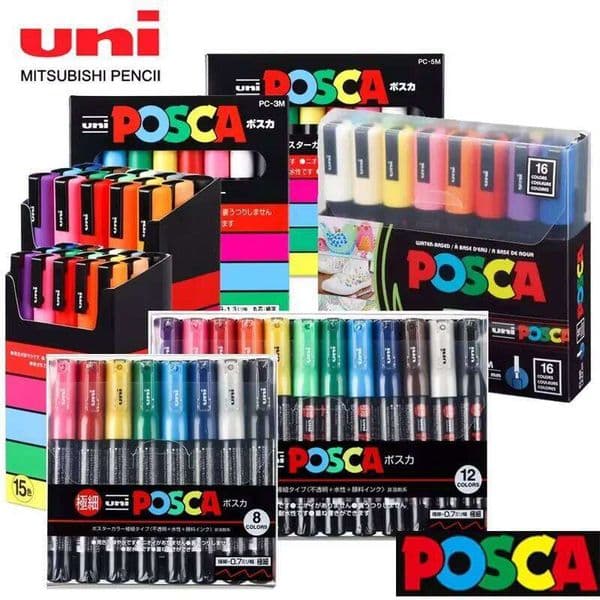 Uni Acrylic Paint POSCA Marker Pen Set PC-1M 3M 5M Rock Marking Poster Art Colores Pens Manga Design Graffitti Painting Supplies 26W0209