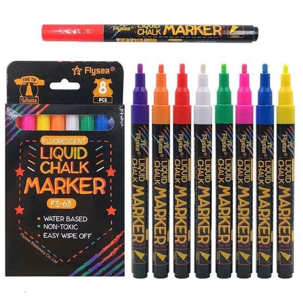 8 pcs Liquid Markers-Washable & Wet Erase Chalk Maker Pens For Blackboard Whiteboard Light Bulb Glass Window Graffiti Art 26W0209